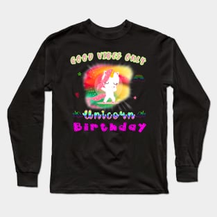 Good Vibes Unicorn Birthday Gift Tshirt Cool Dabbing August Long Sleeve T-Shirt